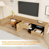 Tablero Bajo, TV, almacenamiento múltiple, tablero aglomerado de color Madera, Unidad de almacenamiento Abierta con compartimientos trapezoidales, Tita capacidad para televisores de hasta 70 pulgadas, dimensiones 173x38x48 cm - details 4