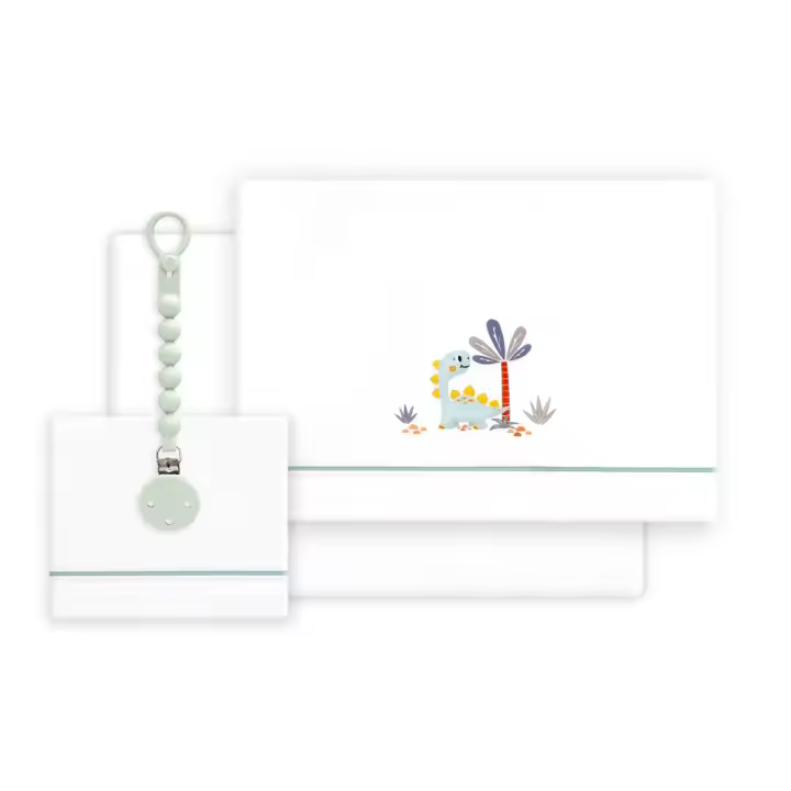 Triptico de Cuna Estampado Dinosaurio Palmera + Chupetero, Color Blanco-Verde, Interbaby - 1