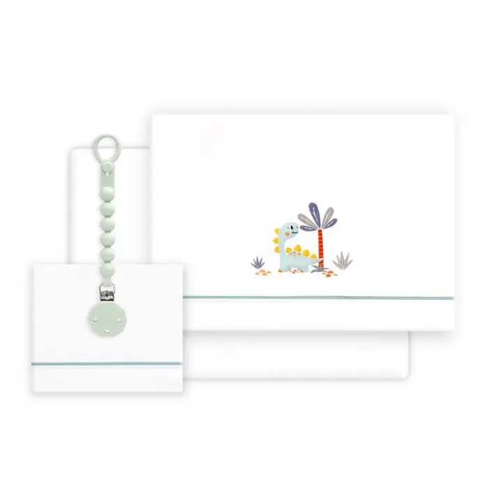 Triptico de Cuna Estampado Dinosaurio Palmera + Chupetero, Color Blanco-Verde, Interbaby - 1
