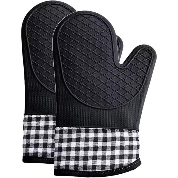 Oven Gloves Heat Resistant - Non Slip Silicon Kitchen Mitts for BBQ Cooking Baking Microwave Gauntle with waterproof (Black) - 1