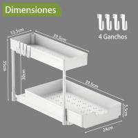 KingnetStore - Organizador Forma L de Cocina Fregadero con 4 Ganchos, Organizador de Baño, Gabinete de 2 Niveles, Extraíble, Espacio Estrecho para Organizador y Almacenamiento por debajo del fregadero, Estantería deslizante de 2 niveles para Baño y Cocina - details 4