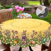 Mantel Redondo De Pascua 1 Polka Dot Con Pintura De Huevo Cuadrado De Tamaño Variado Con Proceso De Enrase En Borde Decoración De Jardín De Primavera Para Uso Diario En Cocina Terraza Decoración De Pascua - details 0