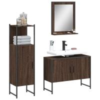 vidaXL Set de muebles de baño 3 piezas madera contrachapada en color Negro/Marrón roble/Roble ahumado y más | almacenamiento funcional diseño moderno para baño dormitorio sala - details 1