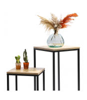 STARLEY-Urban Living - Juego de 2 mesas auxiliares de metal con tapa de madera - Diseño industrial,74x34x34cm / 54x30x30cm - details 1