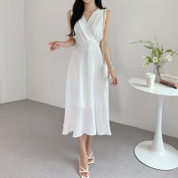 Vestido A-Line Sin Mangas Para Mujer REALEFT Elegante Con Cruz Frontal V-Neck Verano Casual Largo Cintura Imperio Sin Sastre - details 8