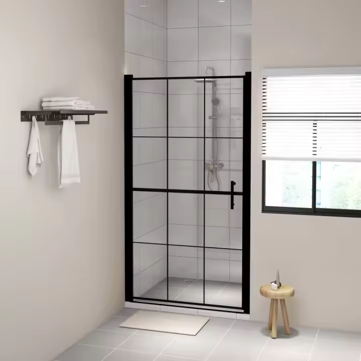 vidaXL Puerta de ducha de vidrio templado negro 100x178 cm - 1