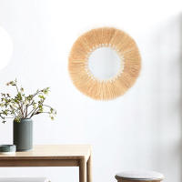Espejo Decorativo Boho De Madera Con Tejido De Raffia Y Bola De Hilo Pequeña Decoración Para El Hogar Y Sala De Estar Estilo Forestal - details 5