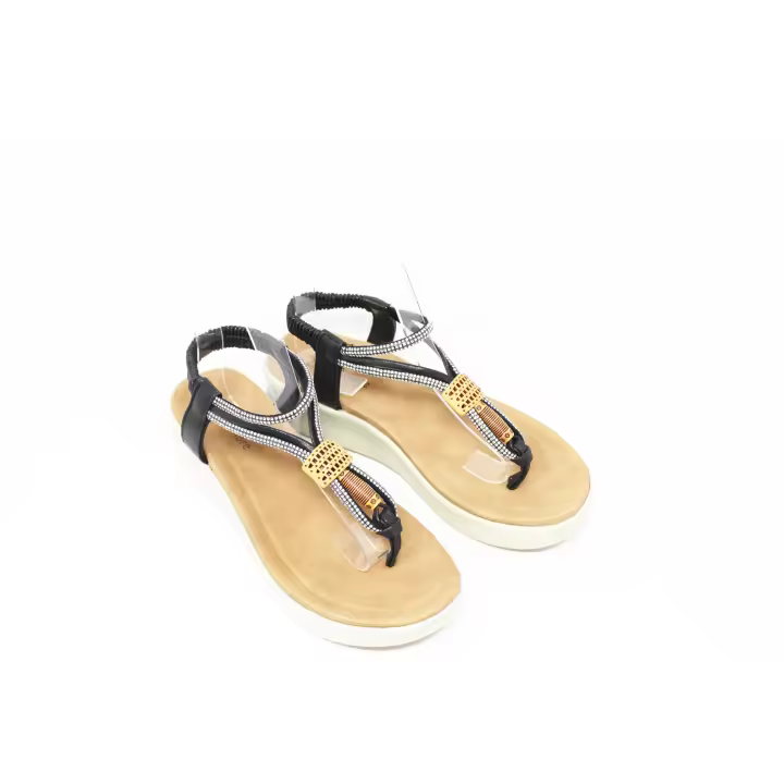 sandalias mujer .marca NIKO AMORE .plana.modelo  de dedo estilos modernos con adornos de modera rústica .con correa elastica. súper cómoda . - 1