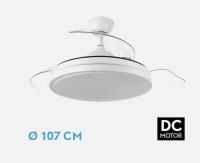 FABRILAMP Ventilador Dc Escorpion 59w Blanco 3aspas desplegables 107d Grande 6980lm 3000-4000-6000k Remoto+ Temporizador+ Memoria Incluye mando a distancia y dos tijas de 10 y 25 centímetro Productos originales calidad de confianza - details 0