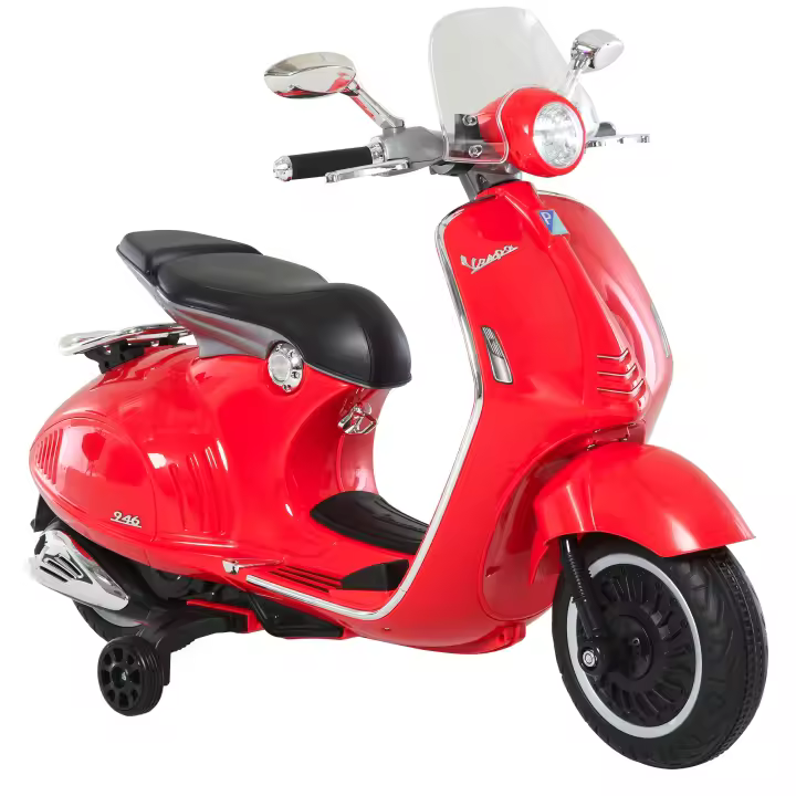 HOMCOM Moto Eléctrica Vespa Faros Música 2 Ruedas Auxiliares para Niños Mayores de 3 Años Motocicleta Infantil Autorizada 108x49x75 cm - 1