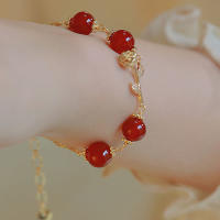 Pulsera Ajustable De Agates Rojas Naturales Doradas Para Mujer Joyería Fina De Estilo Suave Adornos Charms Metálicos De Zinc - details 2