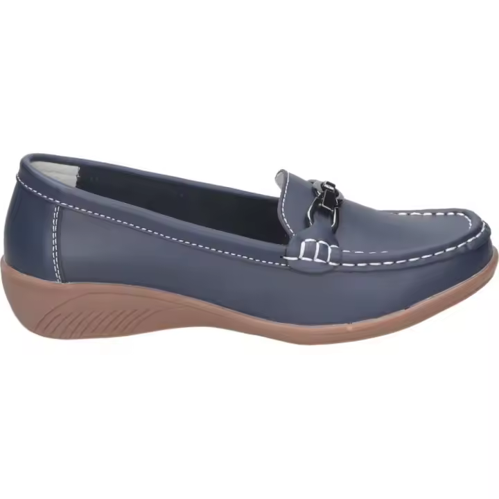 VICMART I Zapato de Piel Vicmart para Mujer – Mocasines en Color Azul Marino con Detalle de Hebilla – Zapato Plano sin Cierre – Slip On – de Piel – Cómodos y Versátiles – Alta Calidad – Modelo 311-1 - 1