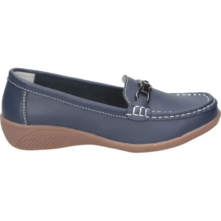 VICMART I Zapato de Piel Vicmart para Mujer – Mocasines en Color Azul Marino con Detalle de Hebilla – Zapato Plano sin Cierre – Slip On – de Piel – Cómodos y Versátiles – Alta Calidad – Modelo 311-1 - 1