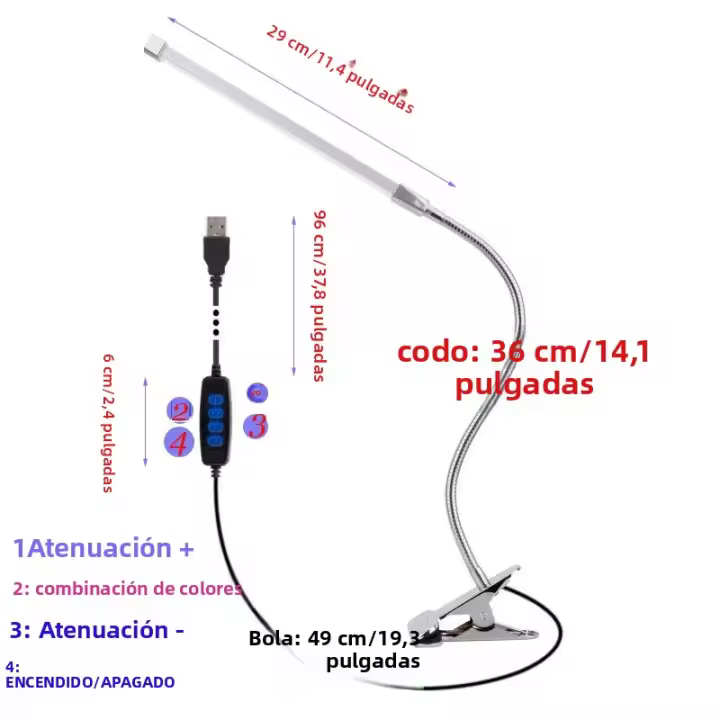 Lámpara De Mesa LED Con Clip Plegable Y Soporte De Lectura 360° Luz De Mesa Para Dormitorio Protección Ocular USB Powered Ajustable Para Cama - 1
