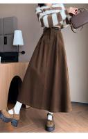 Falda Larga De Corduroy Elegante Para Invierno A-Line Con Cintura Empirica Y Cinturón Amplio Estilo Coreano Moda Feminina - details 10