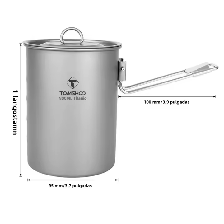 Tomshoo Olla De Titanio De 900ml Con Tapa Y Mango Plegable Cocina Portátil Para Camping Senderismo Picnic Soporte Para Arroz Y Comida Taza Y Botella - 1