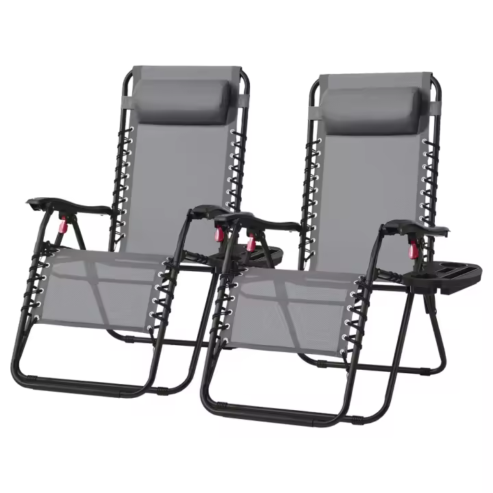 SONGMICS Juego de 2 Tumbonas Plegables, Sillas de Gravedad Cero, Tumbonas Reclinables, Carga de 110 kg por Silla, Reposacabezas Ajustable, Bandeja, para Terraza, Jardín, Gris Oscuro/Negro/Azul Oscuro - 1