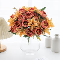 9 Ramas De Pekín Y Lirio Artificiales Para Boda Decoración Navideña Y Hogar Silken Peonía Y Lirio Combinación Para Arreglo De Novia Y Guirnalda De Navidad - details 2