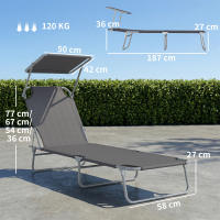Outsunny Tumbona de Jardín Plegable Silla Tumbona con Toldo Desmontable y Regulable Respaldo Reclinable para Terraza Acampada al Aire Libre 187x58x36 cm Gris - details 2
