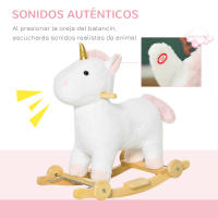 HOMCOM Caballito Balancín Infantil en Forma de Unicornio para Niños de +3 Años Balancín de Felpa 2 en 1 con Ruedas y Sonidos 63x38x63 cm Blanco - details 4