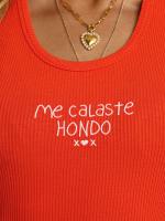 Camiseta de tirantes "me calaste" fuego de Aire Retro.Camiseta entalladita de canalé con bordado central "Me Calaste Hondo" color rojo anaranjado Con un algodón súper gustoso que se ajusta al cuerpo pero sin marcar demasiado! - details 4