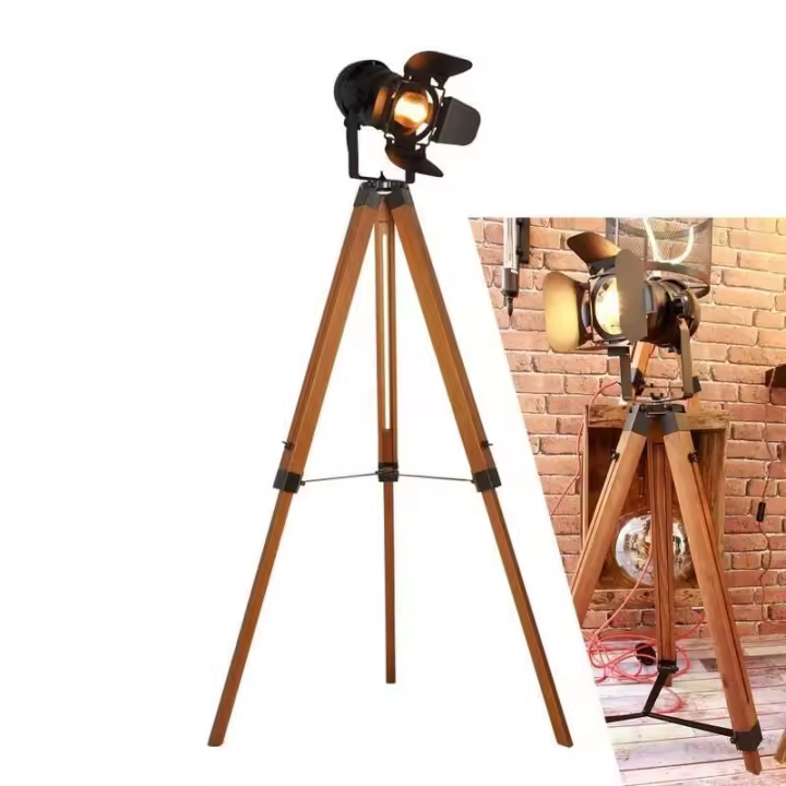 Barcelona LED Lámpara de pie vintage con trípode "CINEMA" 139cm - 1
