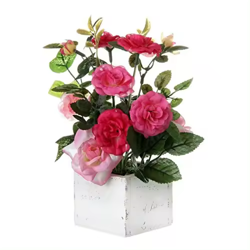 Planta Rosa Poliester 7 x 7 x 20 cm en Maceta de Madera-DAMDAM GO - 1