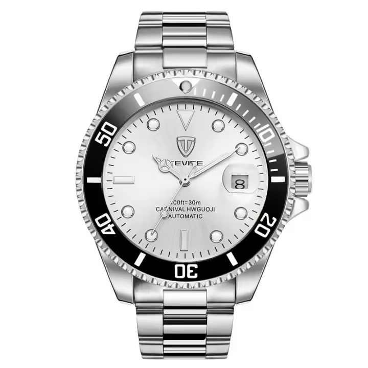 Reloj Mecánico TEVISE De Alta Calidad Para Hombres Resistente Al Agua De Acero Inoxidable Lujo Business Y Moda Pantalla De Numeración Romana Luminosa Y Con Exhibición De Semana - 1