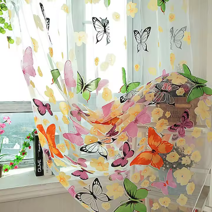 Cortinas de mariposa de 1 x 2 m, cortinas transparentes de tul para sala de estar, dormitorio, balcón o cafetería (2 paneles) - 1