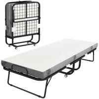 HOMCOM Cama Plegable 200x80 cm con 4 Ruedas, Cama de Camping Portátil, con Colchón Individual de 10 cm, Marco de Acero, Carga 150 kg, para Dormitorio, Salón, Oficina, Blanco - details 0