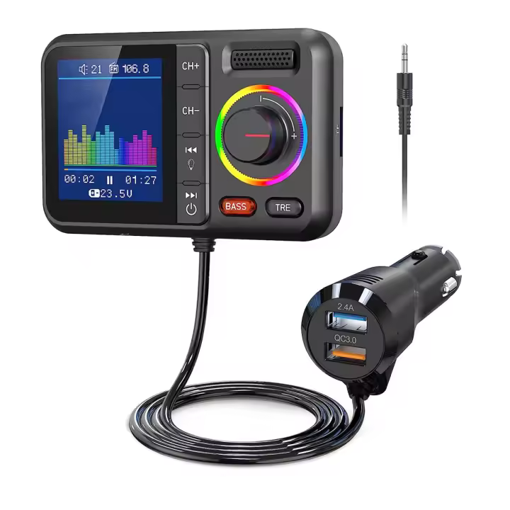 Transmisor FM Inalámbrico Con Pantalla De Color Grande 2.4A QC3.0 Dual USB Carga Rápida Manos Libres Llamada Adaptador De Audio Para Coche MP3 Juguete De Audio - 1