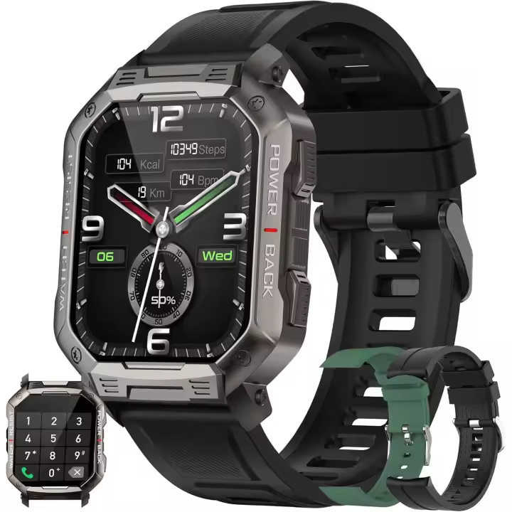 Reloj Inteligente Hombre, HD Smartwatch Hombre con Llamadas Bluetooth, Smartwatch con 100+ Deportes Modos y Oxígeno en Sangre/Podómetro/Presión Arterial para Android iOS - 1