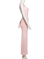 Vestido De Vacaciones Nibber Con Cuello Cuadrado Y Espalda Descubierta Para Mujer Sin Mangas Decorado Con Lazo Vestido Sexy De Fiesta En La Playa Vestido De Cuerpo Entero De Polyester Y Spandex - details 4
