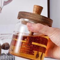 Jars De Miel Con Tapa De Madera Y Varilla De Mezcla En Vidrio De Borosilicato Alto Transparente Almacenamiento Sellado De Jars De Miel Retro Y Nostálgico - details 5