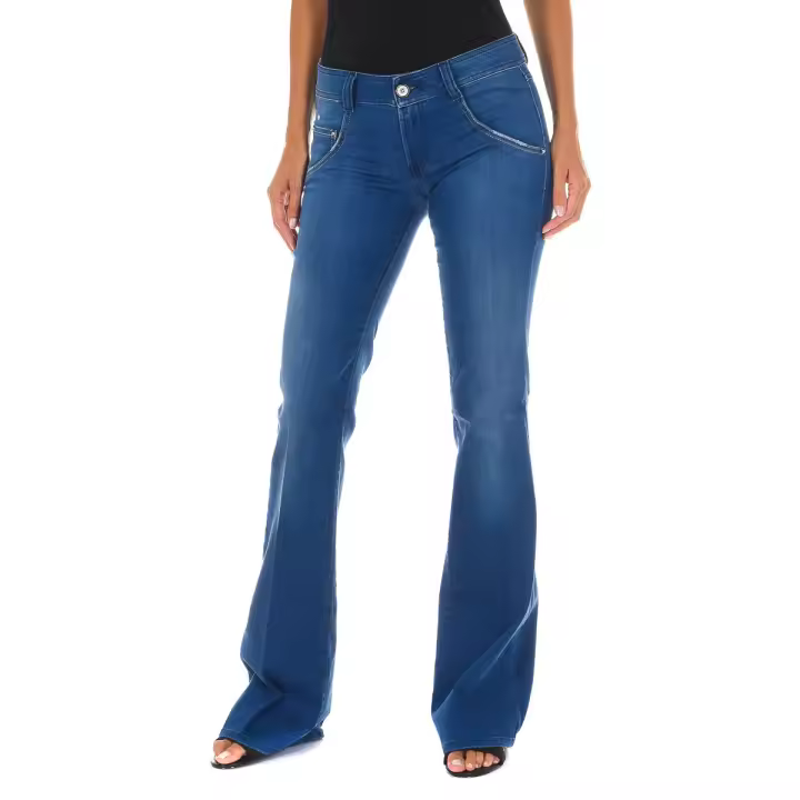 MET-Pantalon Tejano Largo efecto gastado de tejido elástico 70DBF0532 para Mujer - 1