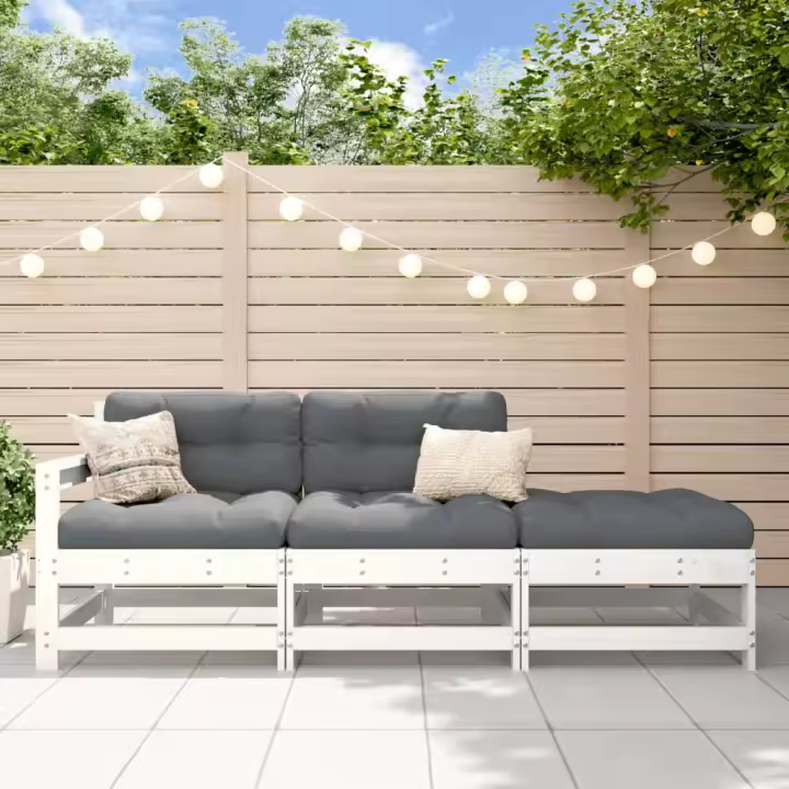 3 PC sofás de Jardín with Los amortiguadores de Madera maciza Blanco - 1