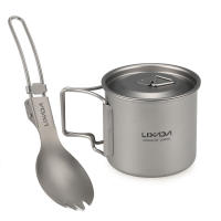 Lixada Juego De Cocina Ultraligero De Titanio 300ml/350ml/420ml/550ml/650ml/750ml Con Cuchara Plegable Para Camping Incluye Vaso Y Comedor - details 23