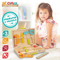 WOOMAX - Maletín herramientas madera juguete, set bricolaje infantil +3 años, caja educativa con 11 piezas, martillo, destornillador, serrucho y alicates, juguetes de imitación, carpintero, juegos de rol - details 3