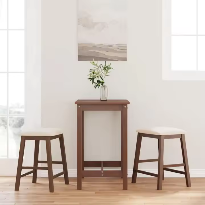 vidaXL Sillas de bar con cojines 2 uds madera maciza marrón caucho en color Marrón y claro/blanco y natural/Blanco y marrón y más | cómodas modernas ergonómicas para comedor cocina salón hogar - 1