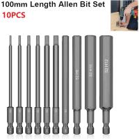 Juego De 10 Piezas De Llaves Allen De 1/4" Hex Head Broca De 100mm Largo S2 Acero Brocas Métricas Destornillador Multifuncional Antideslizante Magnético - details 1