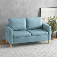 HOMCOM Sofá de 2 Plazas Sillón Moderno Tapizado en Poliéster con 2 Bolsillos Laterales Reposabrazos y Patas de Madera para Dormitorio Oficina Carga 200 kg 143x76x83 cm Gris - details 1