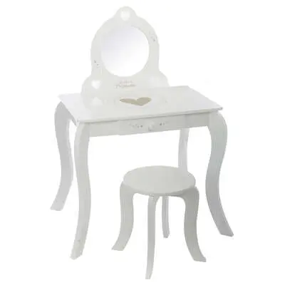 Factory Cuadros - Tocador Princess con Taburete Estampado Blanco - Maquillaje Infantil - Almacenamiento Conveniente - 1