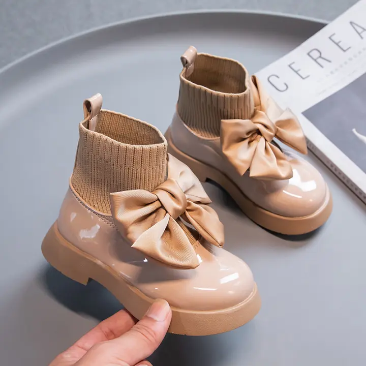 Zapatos De Escuela Para Niñas Negros Antideslizantes Con Lazo Elegante 2022 Cuero PU Botas De Moda Transpirables Para Niños Uniforme Del Reino Unido Casual Sin Tobillero - 1