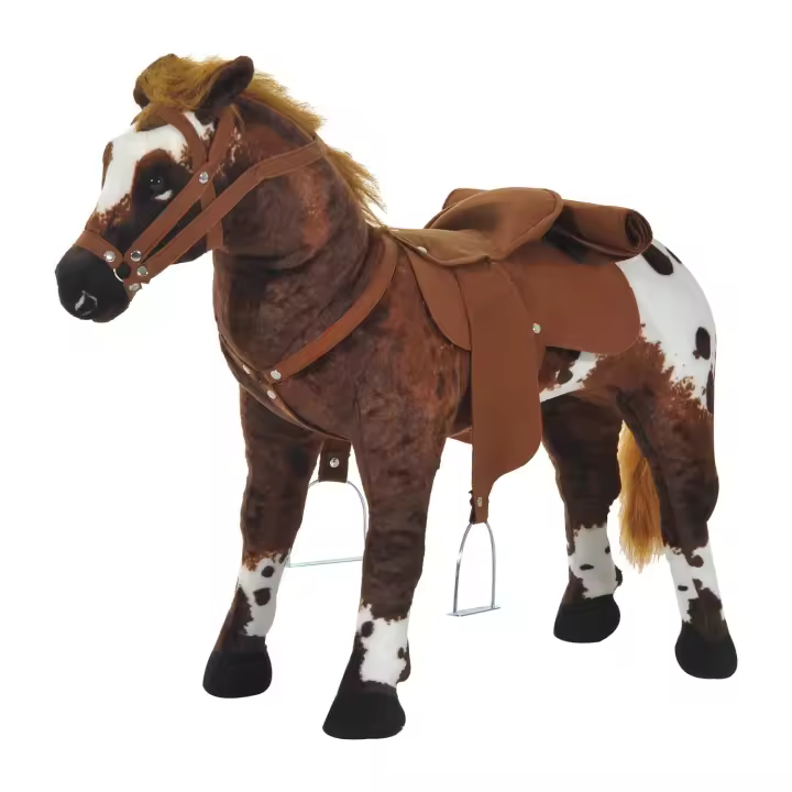 HOMCOM Caballo de Juguete Niños Mayores de 3 años con Silla y Sonidos Pilas Incluidas (Marron) - 1