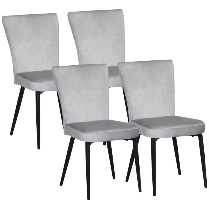 HOMCOM Silla de comedor, juego de 4 sillas de cocina, silla de cocina con respaldo, silla de comedor con aspecto de terciopelo, silla tapizada para sala de estarHabitación, acero, gris, 46 x 65 x 87 cm - 1