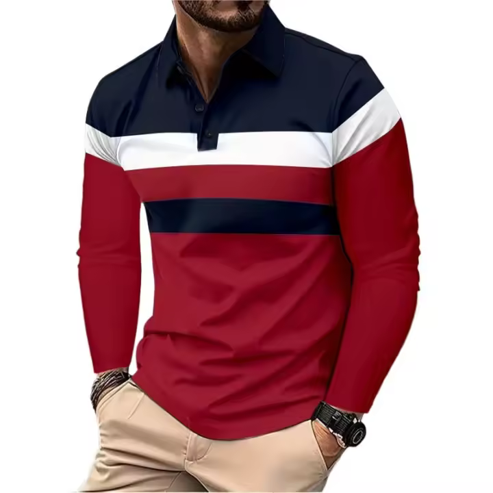 Camisa Polo Hombre Manga Larga Botones Transpirable Estilo Basic Streetwear Otoño Negocios Splice T-Shirts Cuello Redondo - 1