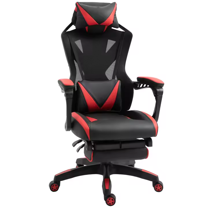 Vinsetto Silla Gaming Ergonómica Silla de Escritorio para Oficina con Altura Ajustable Respaldo Regulable de 170° Almohada Lumbar y Reposapiés Retráctil 65x70x117-125 cm - 1