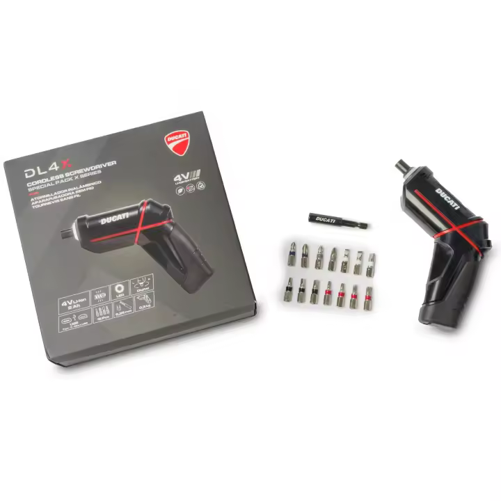Atornillador recargable Ducati DL4X con luz LED y control digital, carga mediante USB, Kit de 15 piezas - 1