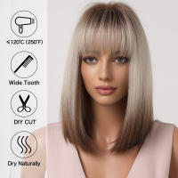 Pelucas Sintéticas De Ombre Marrón Rubia Para Mujeres Con Franja Raíces Oscaras Cabello Gris Natural Resistente Al Calor Peluca Bob Corta Para Cosplay De Diversas Ocasiones - details 1