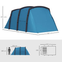 Outsunny Tienda de Campaña Inflable Familiar Tipo Túnel para 3–6 Personas Tienda de Campaña Glamping con Vestíbulo Ventanas de Malla y Bolsa de Transporte Protección UV 50+ Impermeable al Aire Libre - details 2